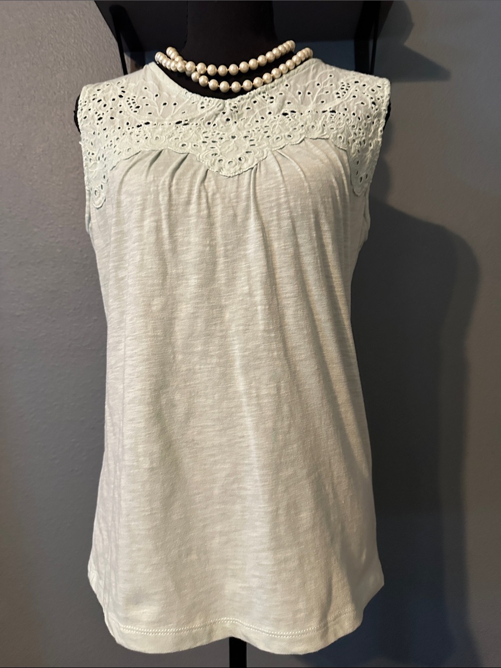 Sleeveless Light Blue Eyelet Yoke Top
